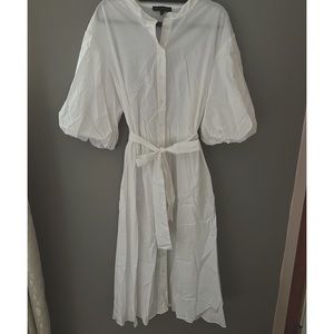White button down puff sleeve Banana Republic dress with tie for waist